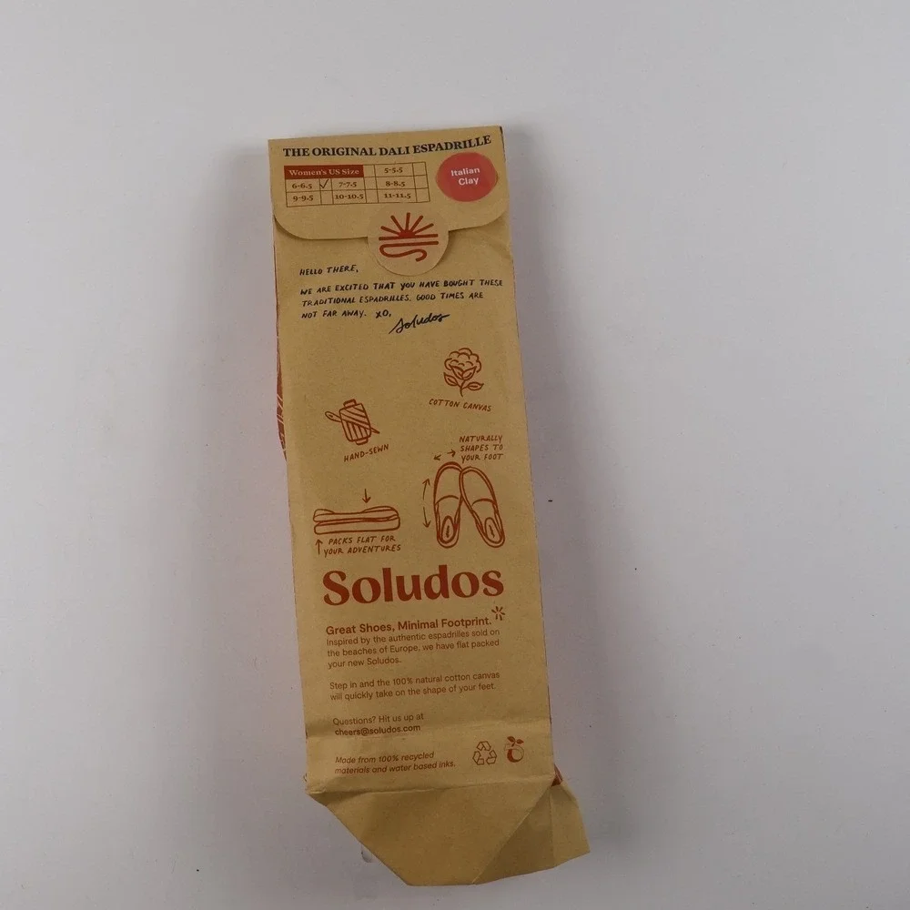 Soludos Espadrilles The Dali Original Italian Clay 6-6.5 Cotton Canvas NEW